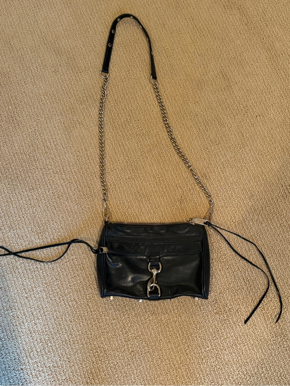 Rebecca Minkoff Black Leather Crossbody with Silver Chain